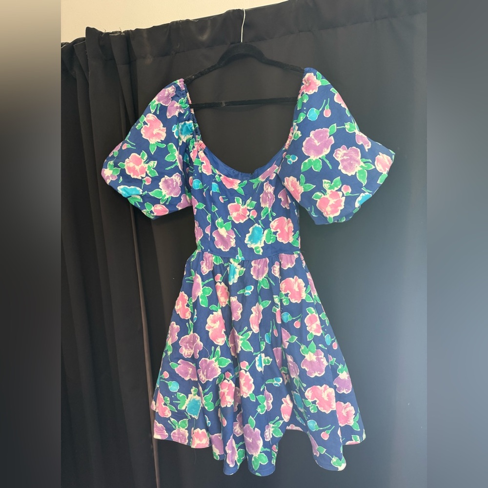 Vintage victor costa for Newman Marcus blue floral off the shoulder with pockets